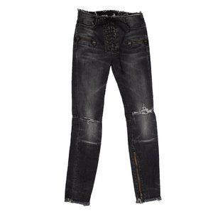 NEW UNRAVEL PROJECT Denim Dark Lace-Up Skinny Jeans Size 26 $895